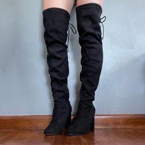 Lulus Black Suede Over the Knee Boots size 8